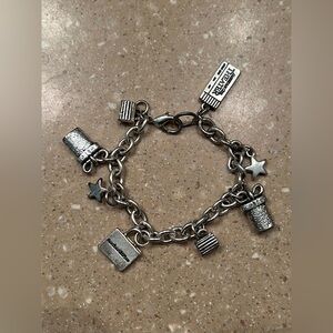 American Girl Charm Bracelet Silver Tone Movie Theater Chain Link 8 Charms.